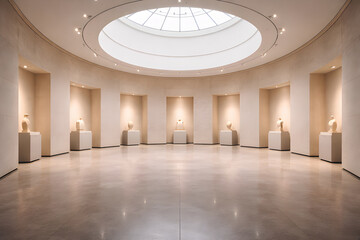 Fototapeta premium Circular museum hall with display niches and skylight dome
