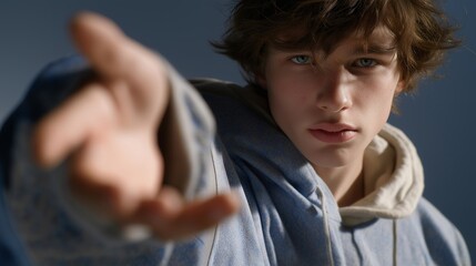 Person reaching out across space, soft lighting and focused posture highlighting vulnerability, empathy, and the desire for connection. cinematic color correction, natural uneven lighting yet