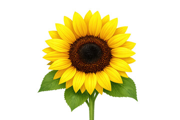 Obraz premium Sunflower blossom with vibrant yellow petals and green leaves, symbolizing summer, nature, and growth, isolated on transparent background