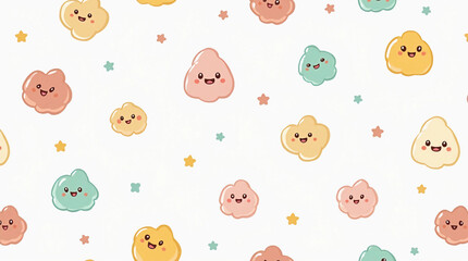 Cute Kawaii Pastel Blob Clouds Seamless Pattern