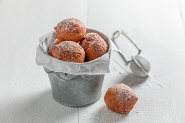 Fresh and sweet mini doughnuts baked at home bakery.