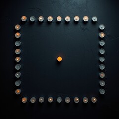 Candles arranged in a rectangular shape with one centered candle burning brightly, symbolizing hope and light