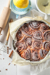 Sweet cinnamon rolls as swedish dessert. Best Christmas snack.