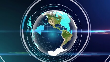 A futuristic video globe showcasing Earth from space with a sleek blue interface - Powered by Adobe