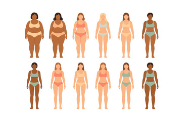 Diverse women body shapes in minimalist style for inclusive design concepts