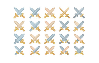 Seamless pattern of crossed swords with gold handles on a white background