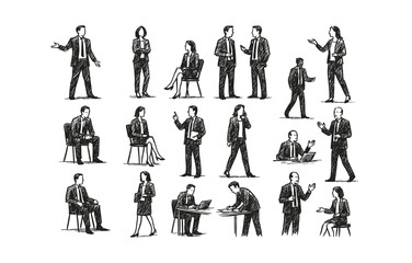 Hand drawn business people in various poses