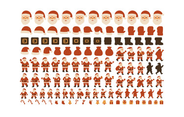 Festive santa claus elements set with faces, hats, and gifts