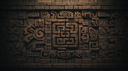 Obraz premium Ancient Temple With Symmetrical Stone Walls and Engraved Patterns Showcasing a Matte Stone Texture in Neutral Earth Tones During Daylight Hours