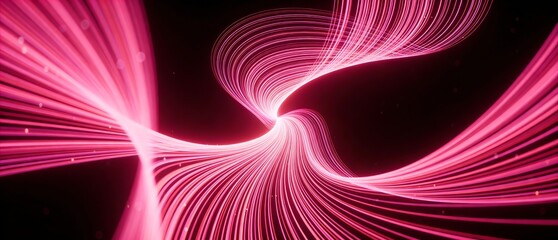 漆黒の空間で舞う桃色の光が描く幻想的な軌道