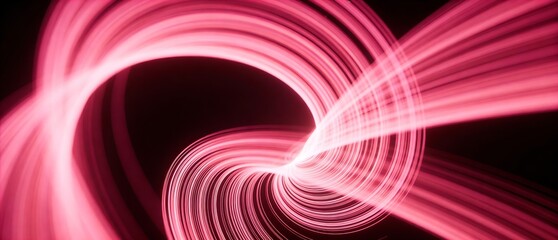 漆黒の空間で舞う桃色の光が描く幻想的な軌道