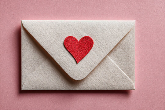 White paper envelope with a red heart