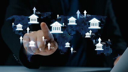 Online banking and digital banking innovation combining finance and technology, optimizing online...