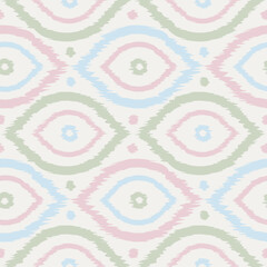 Vector seamless ikat ogee pattern in vintage style. Retro pattern of abstract eyes.