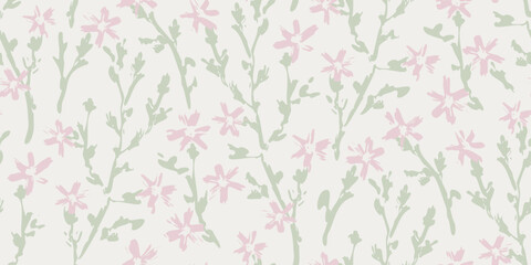 Vintage seamless floral pattern of cherry blossom in retro style. Vector seamless Japanese pattern of sakura flowers.