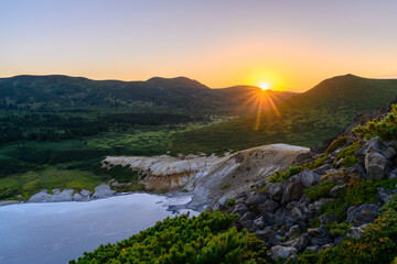 Stunning sunset over rugged landscape in Russia's pristine wilderness