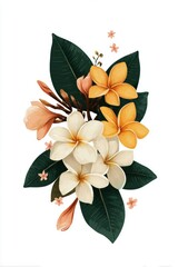 Vibrant Plumeria Flowers Botanical Illustration