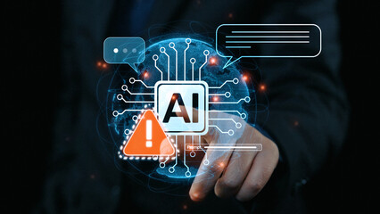 AI interface showing prompt error warning and system alert. AI prompt failure can lead to incorrect output or hallucination. Managing AI prompt error is crucial in safe AI deployment. Elide