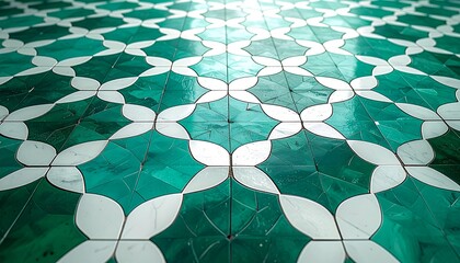 Geometric Green and White Mosaic Tile Pattern Background