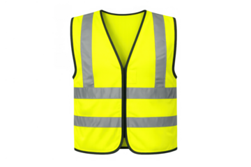 Yellow high visibility safety vest with reflective stripes, ppe for worker protection on construction sites or roads