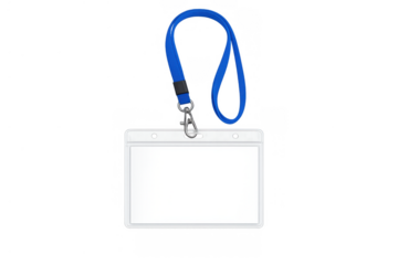 Blank id card holder with blue lanyard, identity badge concept for event, office, or security access