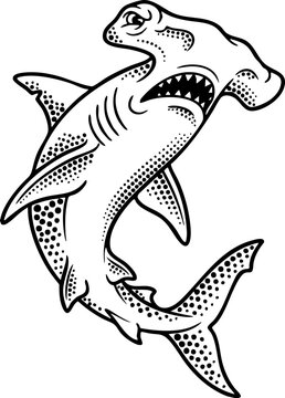 Clean Simple Hammerhead Shark Vector Classic American Traditional Shark Flash Design Tattoos, Stipple Dot Shading Sharks SVG. Also see Great White, Tiger Shark, Mako Sharks. Cricut crafts Vinyl cutter