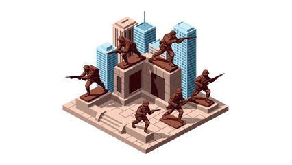 Naklejka premium Isometric military tactics with soldiers in urban setting