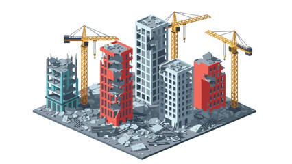 Obraz premium Urban construction site with high-rise buildings and tower cranes