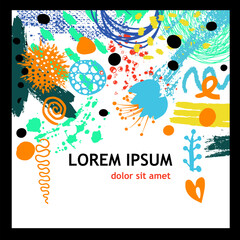 Background frame multicolored with blots. Creative abstract art background. hand drawn. Vector illustration