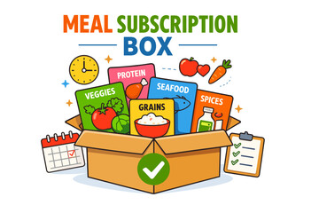 Colorful meal subscription box with nutrient-rich ingredients and healthy food options