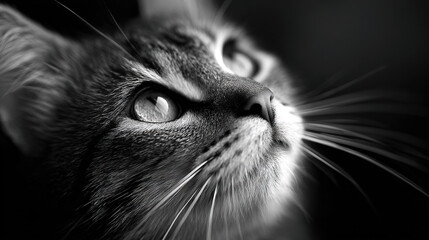 Close-Up Portrait of a Cat's Face in Black and White