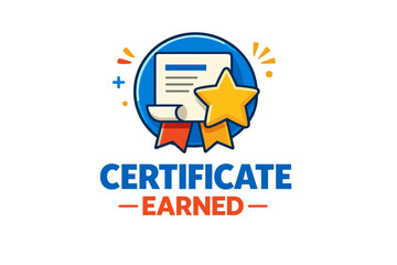 Certificate earned icon with award star and ribbon symbols