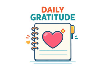 Colorful daily gratitude journal with heart and decorative elements