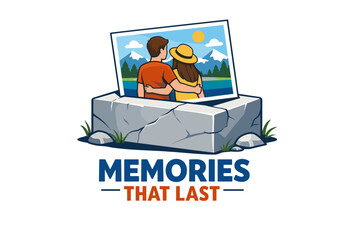 Couple enjoying mountain lake view illustration with inspirational message