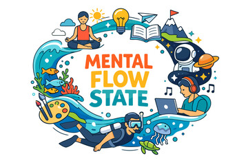 Fototapeta premium Illustrated exploration of mental flow state with diverse activities