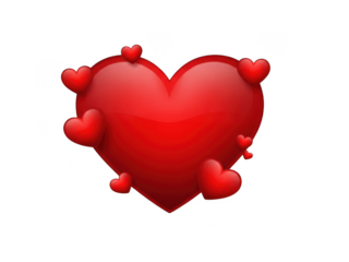 Large red heart with smaller hearts isolated on transparent background isolated on white background