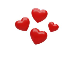 Three red hearts isolated on transparent background isolated on white background