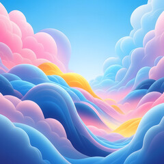 Colorful surreal clouds in a dreamy sky with blue background  