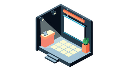 Modern isometric conference room with podium and projection screen