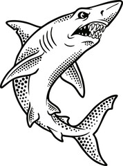 Fototapeta premium Clean Simple Vector Classic American Traditional Mako Shark Flash Design Tattoos, Stipple Dot Shading Sharks SVG. Also see Great White, Tiger Shark, Mako Shark,s. Great for crafts Vinyl and 