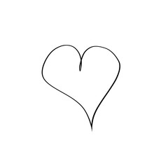 Hand drawn thin brush heart shape, black doodle heart isolated on transparent background