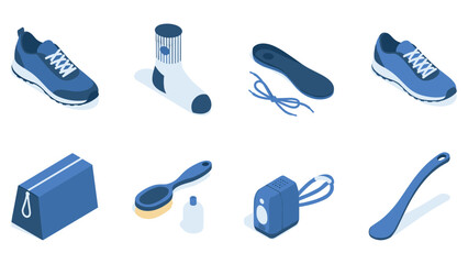 Blue tone isometric athletic gear and accessories collection