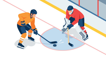 Obraz premium Ice hockey players competing on rink in dynamic isometric style