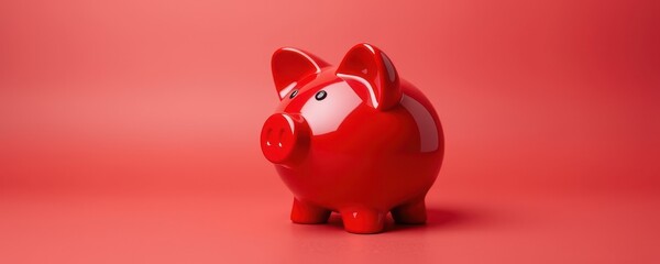 A bright red piggy bank sits centered on a vibrant red backdrop, symbolizing savings and financial growth, financial planning, studio shot
