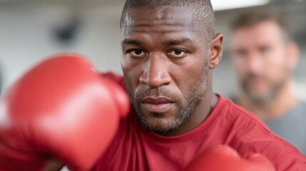 Intense boxing training session with plus size man and trainer in gym setting