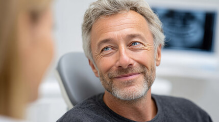 Dentist explaining procedure to patient in dental chair