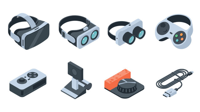 Digital gaming and vr gadgets set in isometric style