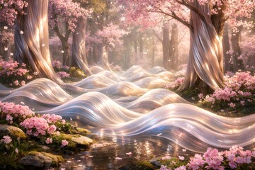 Velvety Sound Waves in Surreal Giggle Forest Fantasy Landscape