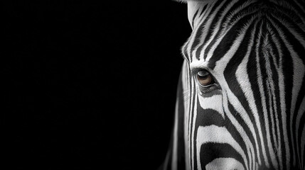 Close-Up Portrait of a Zebra in Monochrome