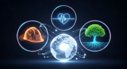 ESG concept with glowing earth and icons representing environmental social and governance.
